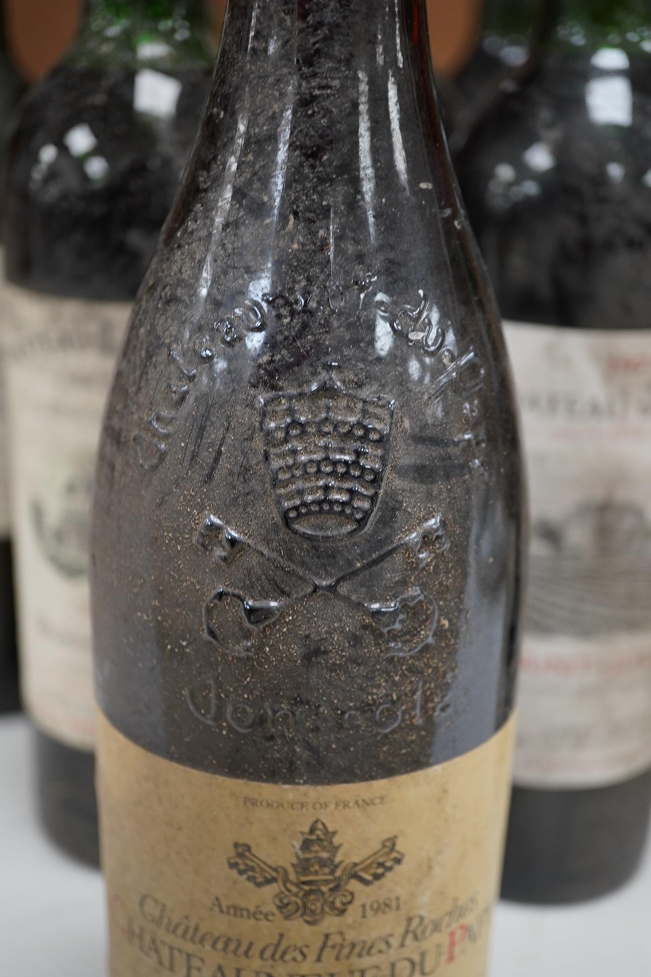 Eleven bottles of red wine to include two bottles of Porte du Roy, St-Emilion Grand Cru, 1990 and a bottle of Chateauneuf du Pape 1981 & 1982. Condition - storage unknown